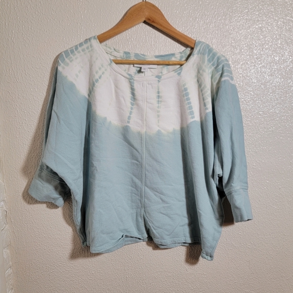 J Jill PureJill 100% Organic Cotton Cropped Tie Dye Sweatshirt sz MP Blue